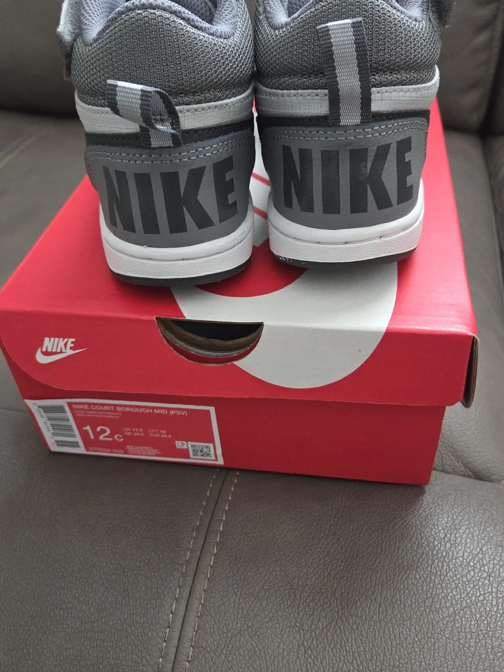 Nike Kids Gray, White and Black High-Top Sneakers